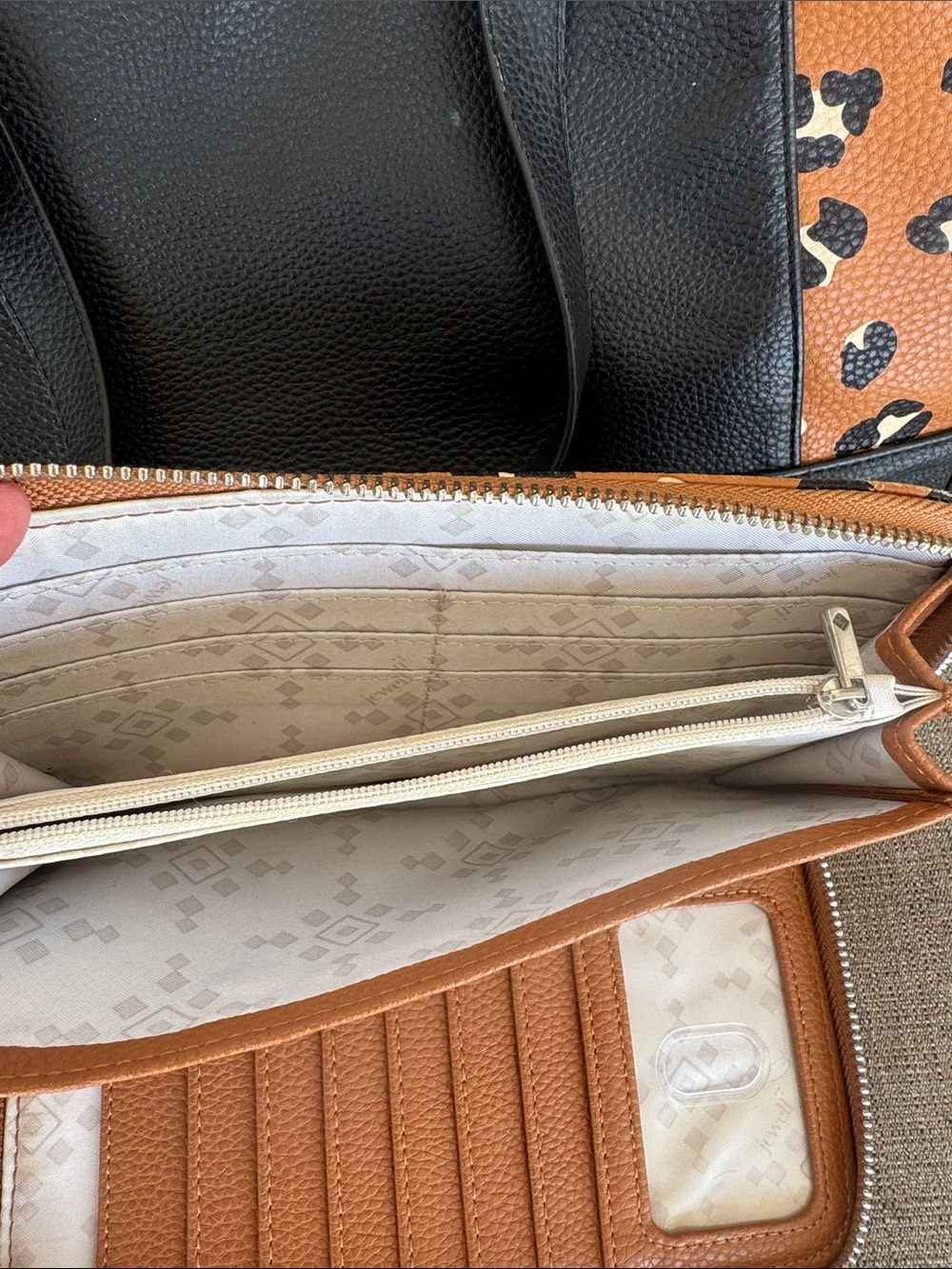 Thirty one Black Tote with Tan Leopard Panels and Matching Wristlet. - Picture 5 of 5